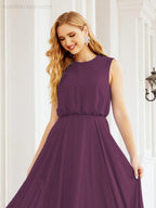Vestido de Dama de Honra Sem Mangas Longo Linha A para Baile de Gala e Noites Formais 28025