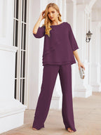 Robe de mariée élégante pour la mère de la mariée en deux pièces, tailleur pantalon grande taille à volants superposés, peignoir argenté 28064