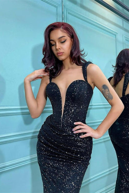 Off The Shoulder Sweetheart Mermaid Prom Dress with Black Sequins