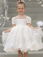 Lace First Communion Flower Girl Dress With Beading And Zip Back Scoop Neck