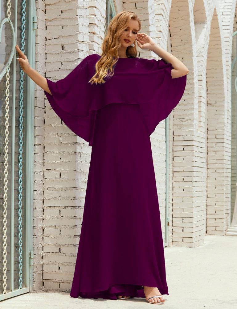 Abito da Damigella Donna Manica Lunga Scollatura a V Chiffon Abito da Cerimonia Matrimonio Festa 28018