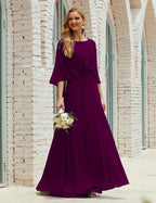 Abito da Damigella Donna Manica Lunga Scollatura a V Chiffon Abito da Cerimonia Matrimonio Festa 28018