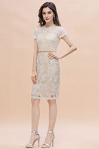 BMbridal Chic Jewel Tulle Lace Beadings Mother of Bride Dress with Short Sleeves Online