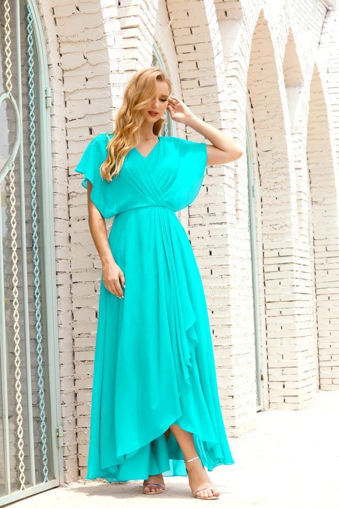 Vestidos de Mãe da Noiva Tamanho Grande Decote em V Comprido para Baixo Vestido de Gala Formal para Convidado de Casamento 28020