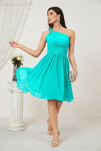 Numbersea Damen Chiffon Kurzes Ein-Schulter Brautjungfernkleid Festliche Kleider für Feier Heimkehr 2804