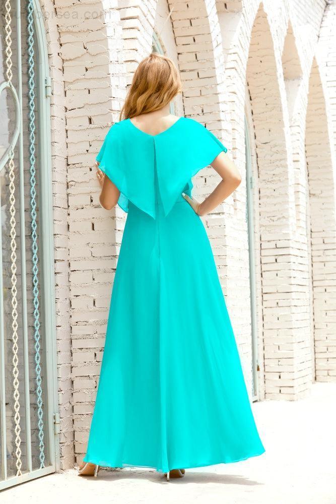 Robe de la Mère de la Mariée Grande Taille Col en V Longueur Solennelle Robe de Bal Formelle pour Invité de Mariage 28020