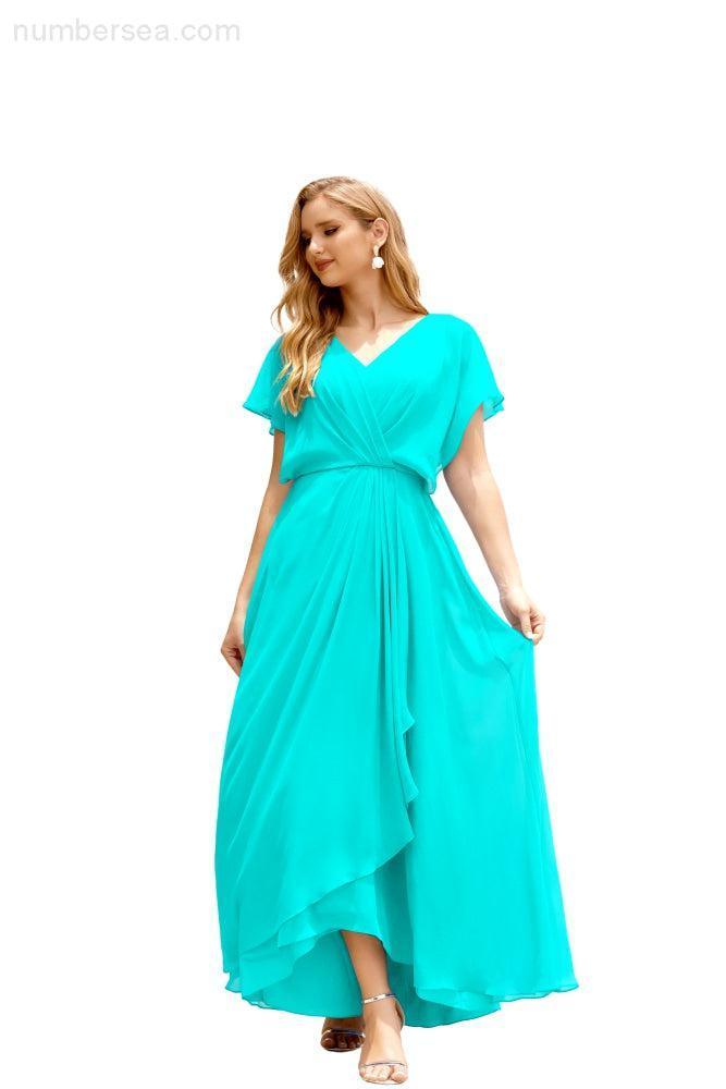 Robe de la Mère de la Mariée Grande Taille Col en V Longueur Solennelle Robe de Bal Formelle pour Invité de Mariage 28020