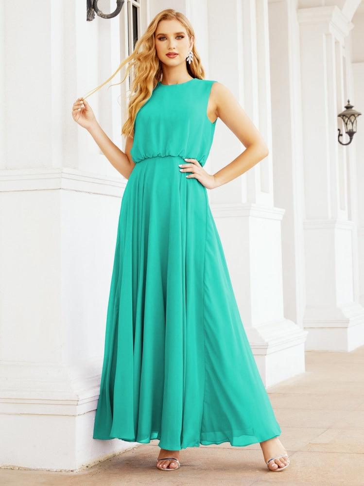 Vestido de Dama de Honra Sem Mangas Longo Linha A para Baile de Gala e Noites Formais 28025