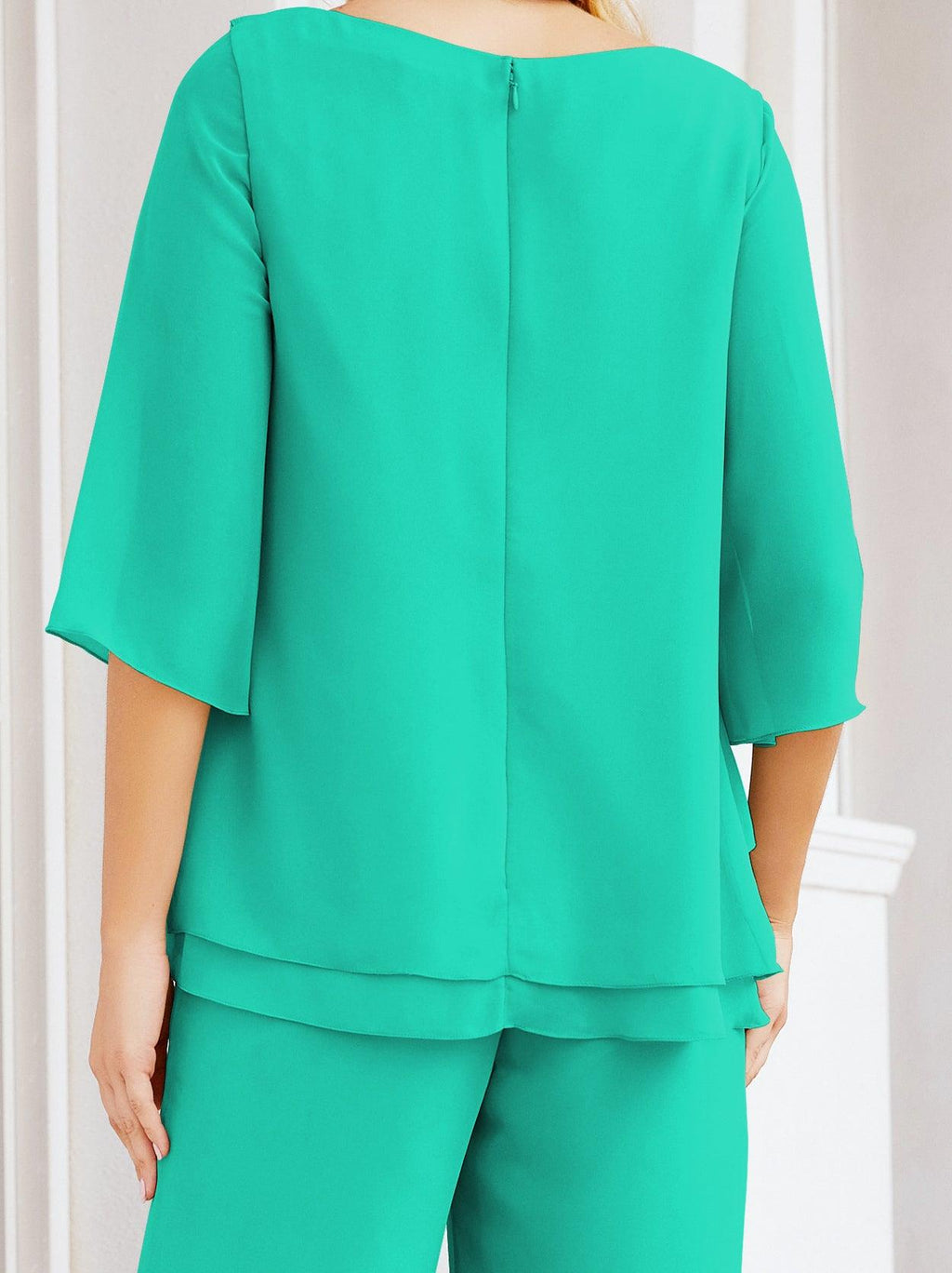 Robe de mariée élégante pour la mère de la mariée en deux pièces, tailleur pantalon grande taille à volants superposés, peignoir argenté 28064