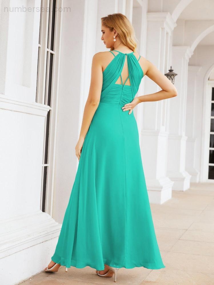 Numbersea Robes de demoiselle d'honneur pour femmes à bretelles doubles spaghetti Robe longue de soirée formelle fendue sur le côté 28051