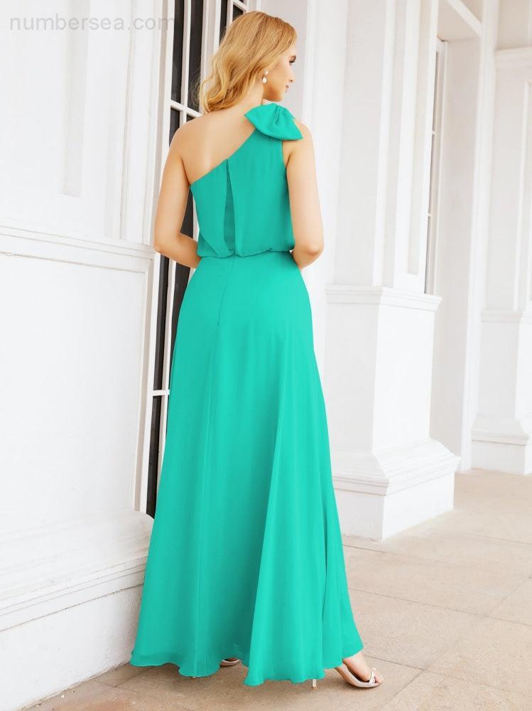 Robe de mariée longue asymétrique en mousseline à volants, sans manches et fendue sur le côté, modèle 28057