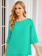 Robe de mariée élégante pour la mère de la mariée en deux pièces, tailleur pantalon grande taille à volants superposés, peignoir argenté 28064