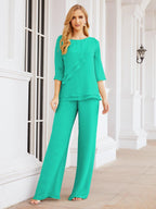 Robe de mariée élégante pour la mère de la mariée en deux pièces, tailleur pantalon grande taille à volants superposés, peignoir argenté 28064