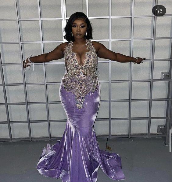 Sexy Abito Lungo da Sera Viola da Sirena per Ballo di Fine Anno Y1837