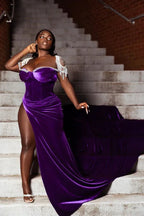 Abito da sera in velluto viola, elegante vestito formale per ragazze di colore Y1835