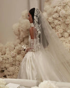Arabic Lace Saudi Ball Gown Wedding Dress Strapless Pearls Satin Dubai Plus Size