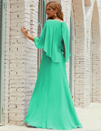 Abito da Damigella Donna Manica Lunga Scollatura a V Chiffon Abito da Cerimonia Matrimonio Festa 28018