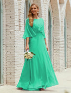 Abito da Damigella Donna Manica Lunga Scollatura a V Chiffon Abito da Cerimonia Matrimonio Festa 28018