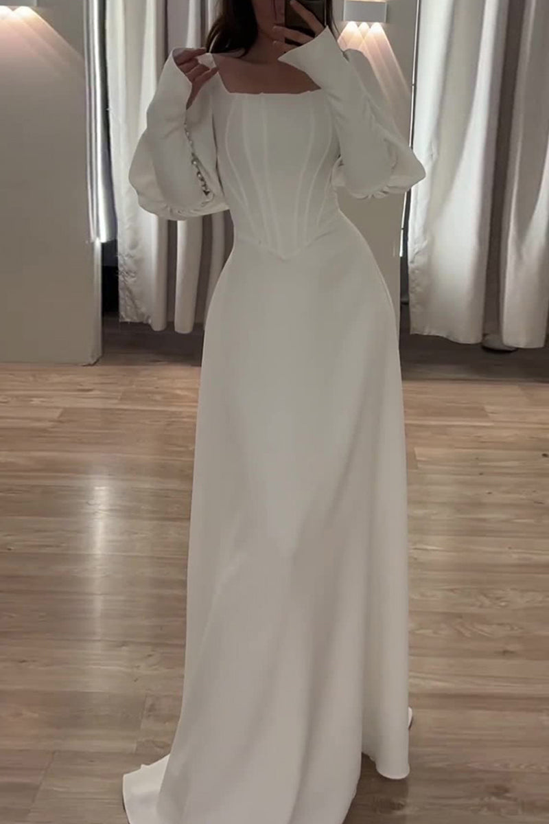 Prominente Elegante Solide Volant Quadrat Kragen Abendkleid Kleider 