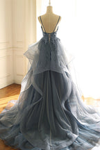 BMbridal Chic Tulle Spaghetti Straps V Neck Prom Dresses with Appliques Online