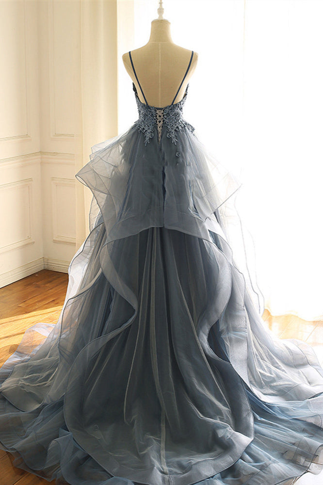 BMbridal Chic Tulle Spaghetti Straps V Neck Prom Dresses with Appliques Online