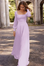 Square Neckline A Line Long Sleeve Wedding Dress For Elegant Bridal