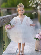 Elegant Ivory Tulle Fairy Flower Girl Dress For Toddler Girls