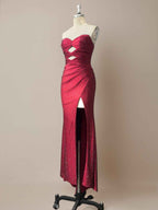 Hot Pink Mermaid Strapless Prom Dress Beaded With Lace Up Back