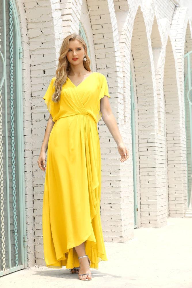 Vestidos de Mãe da Noiva Tamanho Grande Decote em V Comprido para Baixo Vestido de Gala Formal para Convidado de Casamento 28020