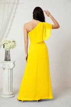 Abito da Sera Formale A-line con Spalla Singola e Balze in Chiffon, Spacco Laterale, per Damigelle, Modello 2809