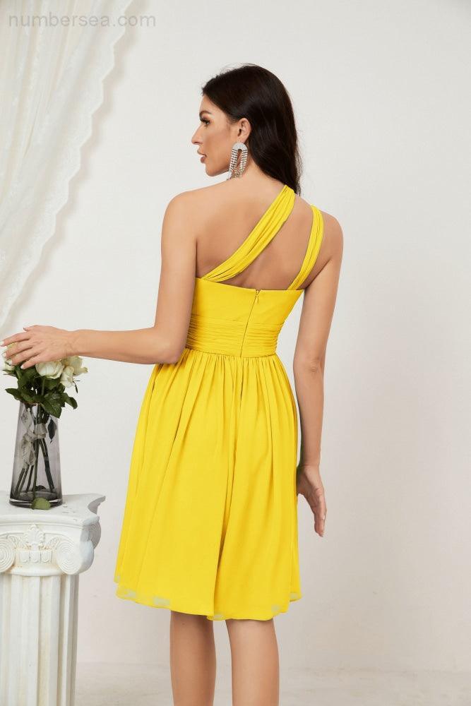 Numbersea Damen Chiffon Kurzes Ein-Schulter Brautjungfernkleid Festliche Kleider für Feier Heimkehr 2804