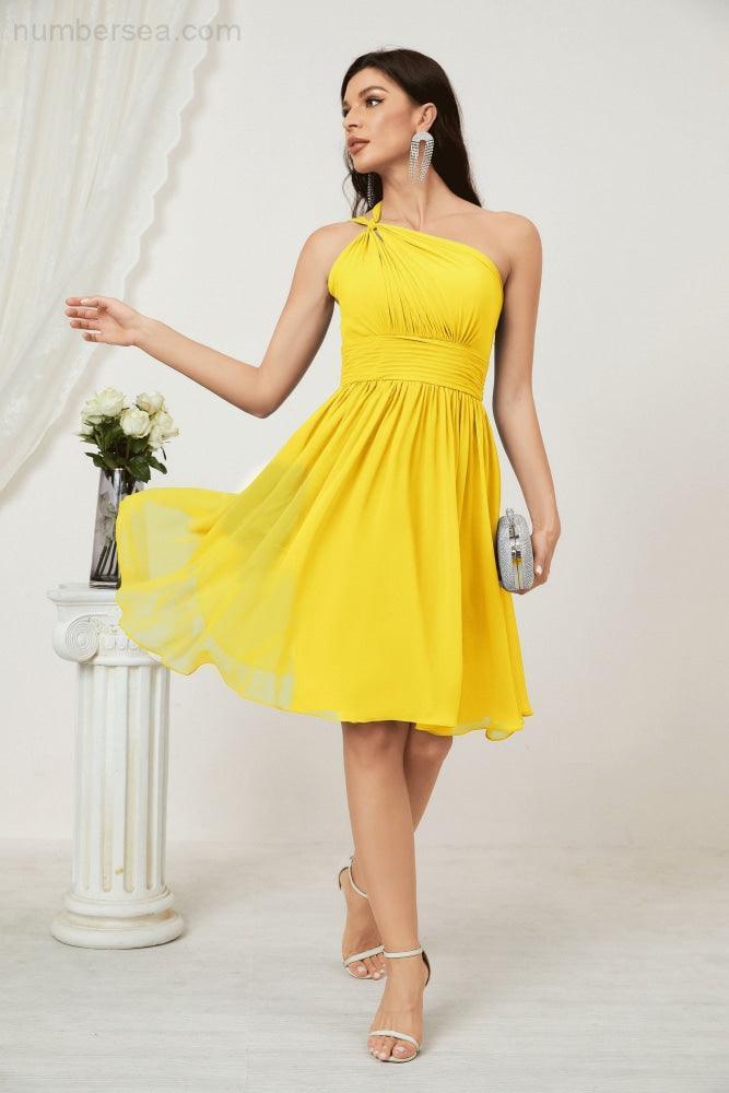Numbersea Damen Chiffon Kurzes Ein-Schulter Brautjungfernkleid Festliche Kleider für Feier Heimkehr 2804