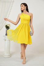 Numbersea Damen Chiffon Kurzes Ein-Schulter Brautjungfernkleid Festliche Kleider für Feier Heimkehr 2804
