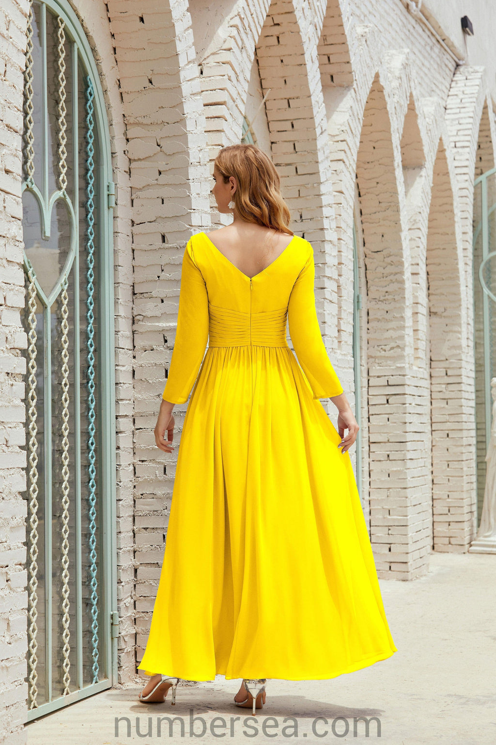 Abito da damigella Numbersea in chiffon, abito formale per festa, abito da sera 28016