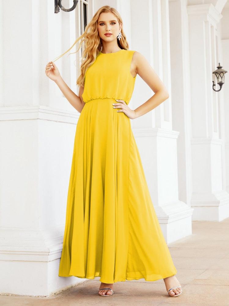 Vestido de Dama de Honra Sem Mangas Longo Linha A para Baile de Gala e Noites Formais 28025