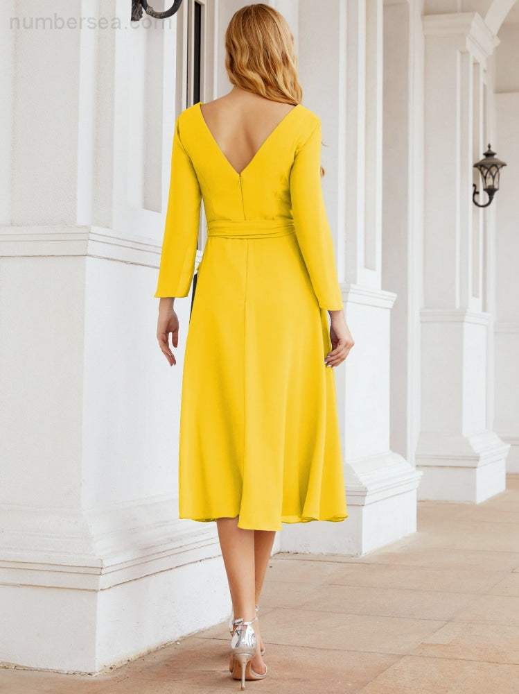 Bridesmaid Dress V-Back Waist Belt Mother of the Bride Wedding Guest SY28031