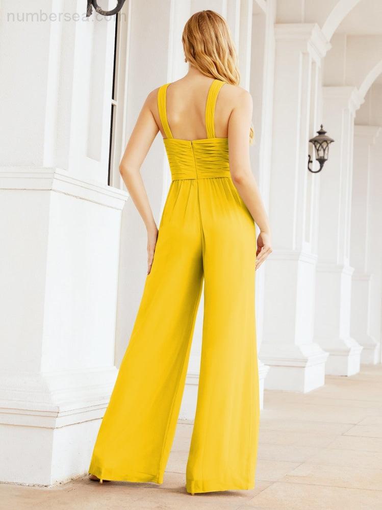 Tuta da sera elegante Numbersea con scollo incrociato, abito lungo per damigella, pantaloni a zampa d'elefante 28033