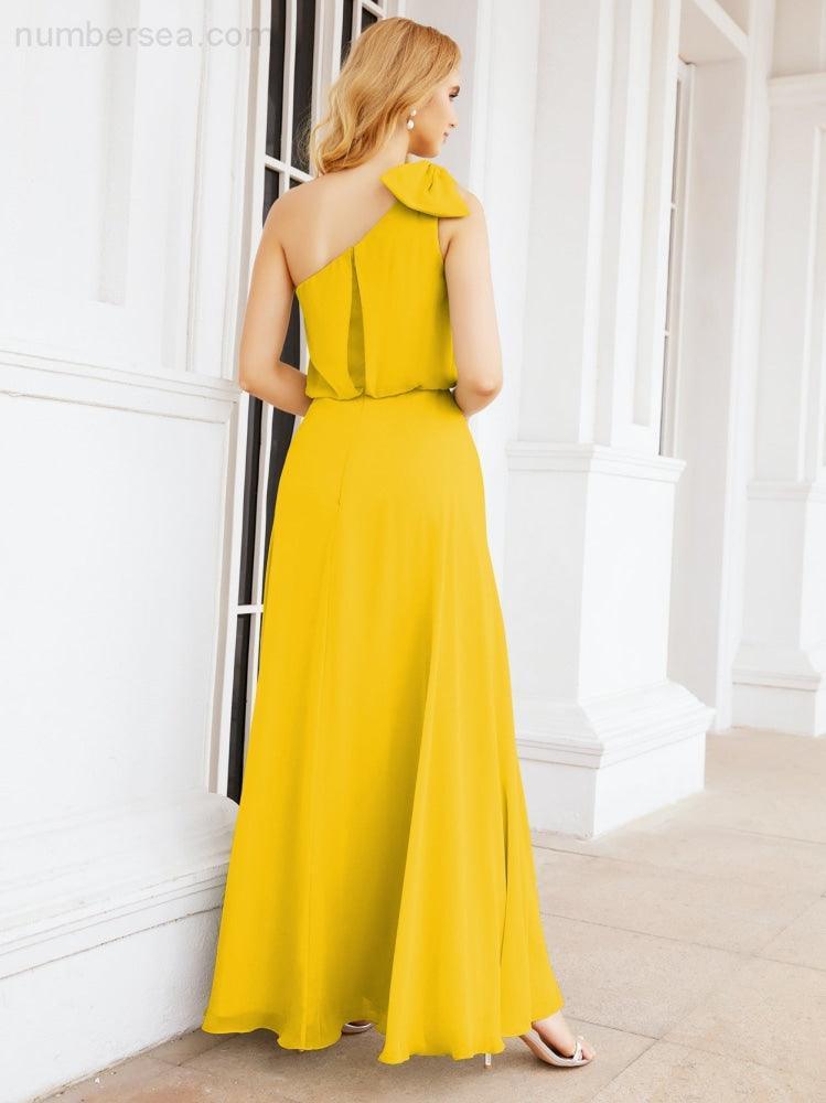 Robe de mariée longue asymétrique en mousseline à volants, sans manches et fendue sur le côté, modèle 28057