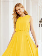 Vestido de Dama de Honra Sem Mangas Longo Linha A para Baile de Gala e Noites Formais 28025