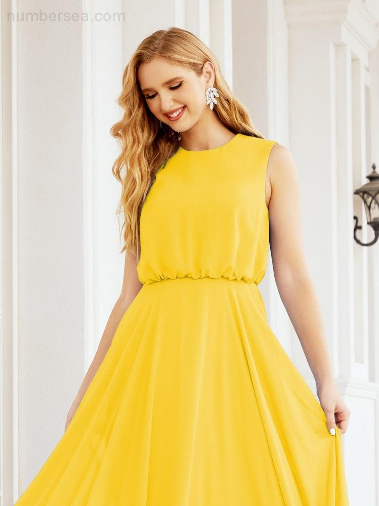 Vestido de Dama de Honra Sem Mangas Longo Linha A para Baile de Gala e Noites Formais 28025