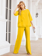 Robe de mariée élégante pour la mère de la mariée en deux pièces, tailleur pantalon grande taille à volants superposés, peignoir argenté 28064