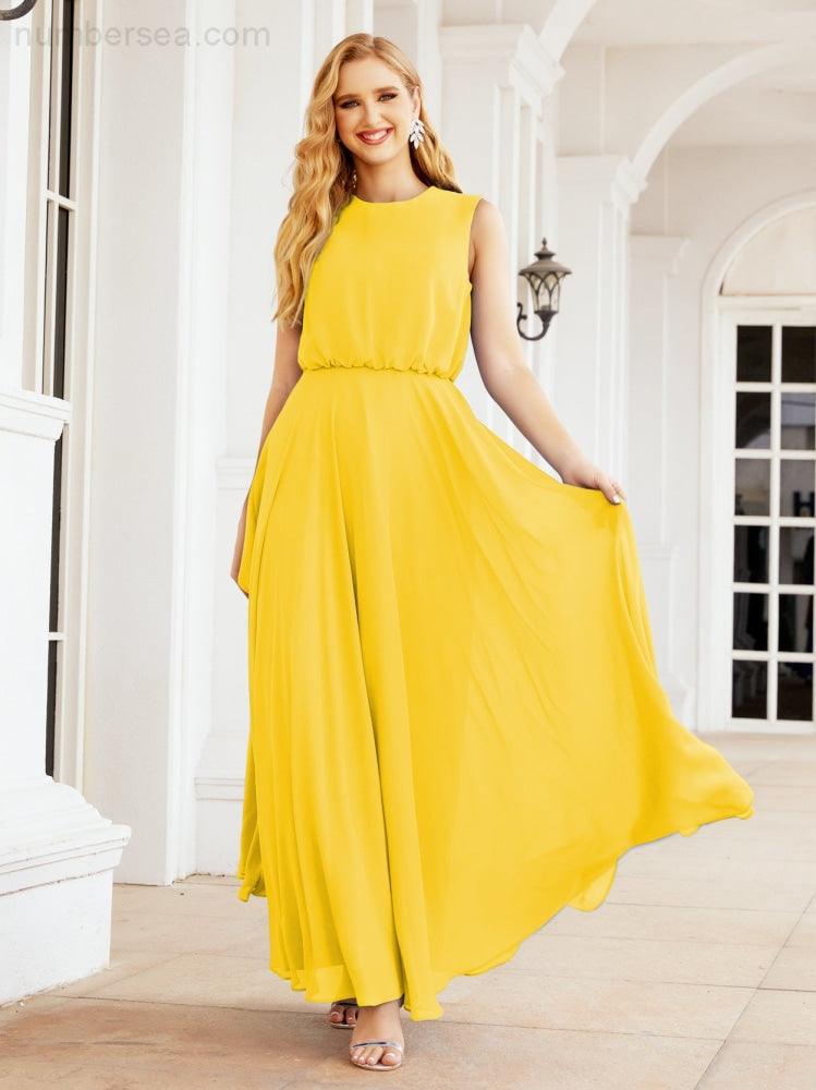 Vestido de Dama de Honra Sem Mangas Longo Linha A para Baile de Gala e Noites Formais 28025