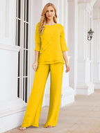 Robe de mariée élégante pour la mère de la mariée en deux pièces, tailleur pantalon grande taille à volants superposés, peignoir argenté 28064