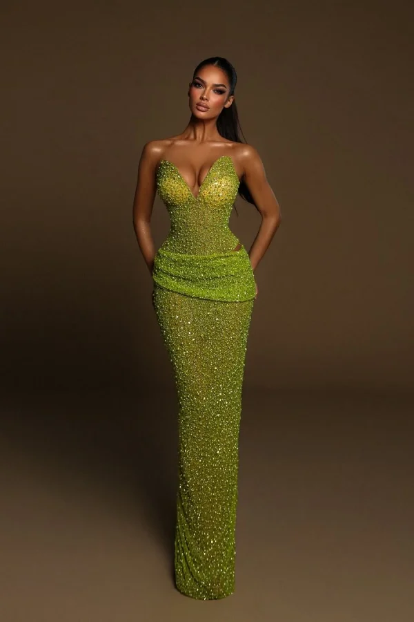 Custom Color And Size Strapless Mermaid Prom Dress With Pleated Beading