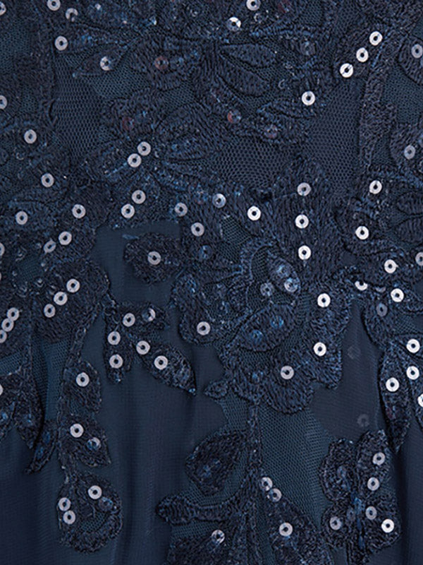 A-Linie V-Ausschnitt Bodenlanges Spitzen-Chiffon-Kleid für die Brautmutter mit Pailletten