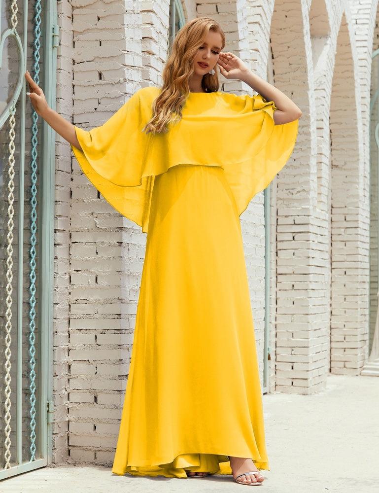 Abito da Damigella Donna Manica Lunga Scollatura a V Chiffon Abito da Cerimonia Matrimonio Festa 28018