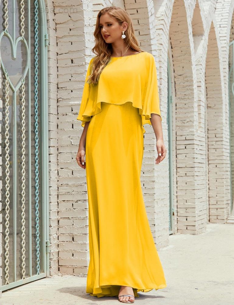 Abito da Damigella Donna Manica Lunga Scollatura a V Chiffon Abito da Cerimonia Matrimonio Festa 28018