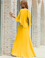 Abito da Damigella Donna Manica Lunga Scollatura a V Chiffon Abito da Cerimonia Matrimonio Festa 28018