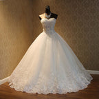 BMbridal Strapless Tulle Ball Gown Wedding Dress With Lace Appliques Sequined