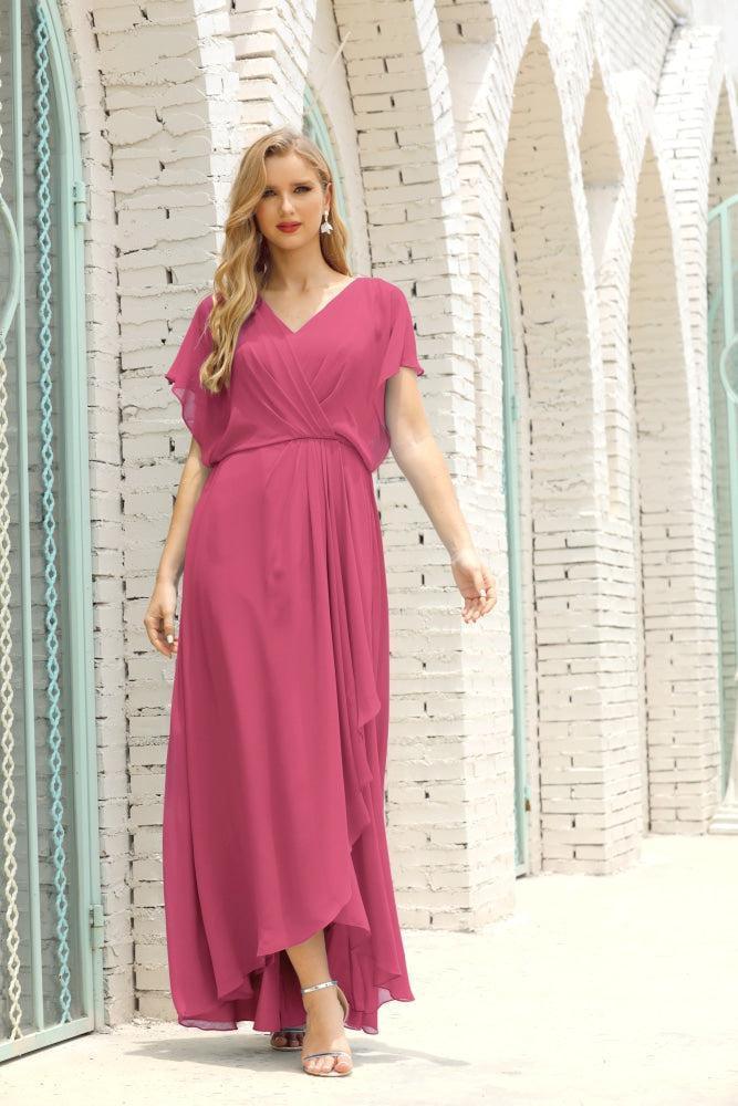 Vestidos de Mãe da Noiva Tamanho Grande Decote em V Comprido para Baixo Vestido de Gala Formal para Convidado de Casamento 28020